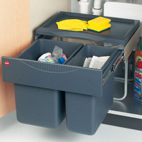 kitchen waste bin, Space-Saving-Tandem, 1 x 18litre + 1 x 12litre bins.
